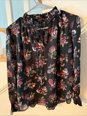 Floral Tie-Neck Blouse in Black - Elegant Women’s Top